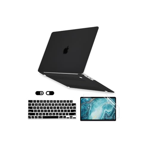 Case for MacBook Air 13 inch A1466 A1369 2010-2017 Release, 5 in 1 Plastic Hard Shell&Keyboard Cover&Screen Protector&Webcam Cover, Crystal Black - color: Black