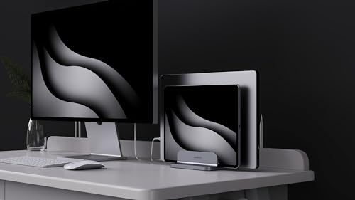 Dual Aluminum Vertical Laptop Stand Organizer, Sturdy Notebook Computer Holder Stand Compatible with New Liquid Retina XDR Apple MacBook Air/Pro/Neo, Mac mini, Apple TV & iPad Pro - Spacegray - color: SpaceGrey