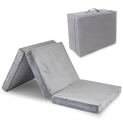 SINWEEK 3.8" Twin Memory Foam Folding Topper with Storage Bag - Foldable Trifold Floor Mat Topper, CertiPUR-US Certified Guest Sleeping Pad, Machine Washable Cover - size: T (38 x 75 Inch), style: Slow Rebound Memory Foam