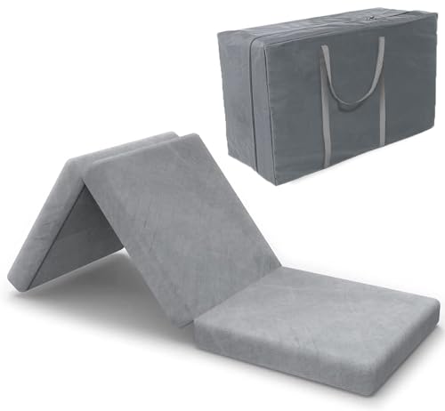 SINWEEK Tri Folding Mat Foam Topper 3.95" Thickness Floor Cot Mat, Guset mat with Removable&Machine Washable Cover and Lining, CertiPUR-US Certified 25 x 75 Inch - size: S (25 x 75 Inch), style: High Support Foam