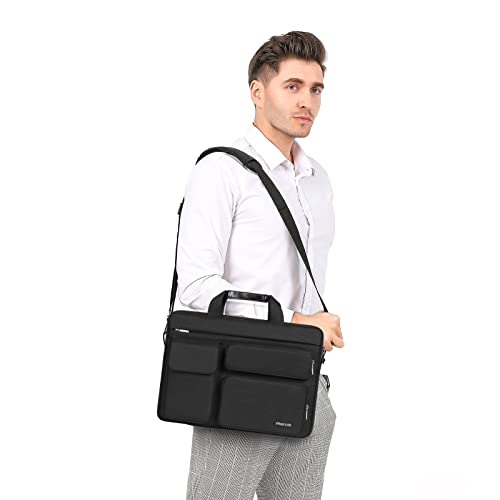 MOSISO Laptop Shoulder Bag 14 inch, 14 inch Computer Bag | Compatible with HP Lenovo Dell ASUS Acer, Dell Latitude with 2 Raised&1 Flapover&1 Horizontal Pocket&Handle&Belt, Black - color: Black, size: 14 inch