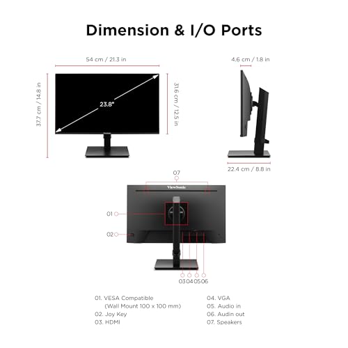 ViewSonic VA2448-MHJ 24 Inch 1080p Monitor, IPS Display with 120Hz for Smooth Home and Office Viewing, Eye Care Technology, Advanced Ergonomics, HDMI, and VGA Inputs - size: 24-Inch Ergonomic