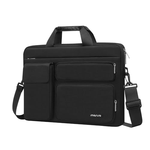 MOSISO Laptop Shoulder Bag 17.3 inch, 17-17.3 inch Computer Bag | Compatible with Dell XPS/HP Pavilion/Ideapad/Acer/HP Omen with 2 Raised&1 Flapover&1 Horizontal Pocket&Handle&Belt, Black - color: Black, size: 17.3 inch