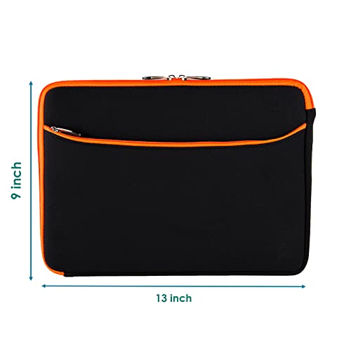 13 Inch Laptop Carrying Sleeve Neoprene Water Resistant Bag with Accessories Pocket-Compatible with AirBook 13 (Orange) - color: Black/Orange