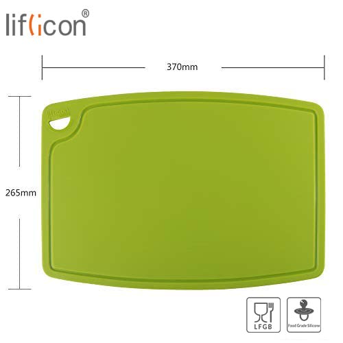 Liflicon Extra Large Thick Silicone Cutting Board 14.6'' x 10.43'' Chopping Board Flexible Cutting Mats Dishwasher Safe-Green