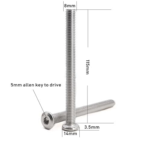 6pcs M8 x 115mm Rivet Countersunk Socket Cap Allen Head Bolts Screws Connecting for Furniture, 304 Stainless Steel - size: 6pcs M8 x 115mm