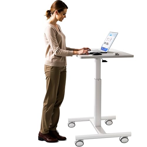 GallopFun Mobile Laptop Standing Desk Adjustable Height, Small Mobile Desk Workstation with Wheels, Portable Rolling Computer Desk Cart for Home Office Classroom (White)