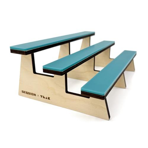 Teak Tuning x Session Wooden Fingerboard Obstacle - The Bleachers, Baltic Birch Wood with Teal Acrylic Surface, 9.75 x 6.25 x 3.5 Inches