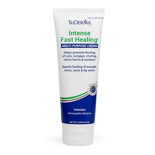 TriDerma Intense Fast Skin Healing Cream for Hard-to-Heal Skin Irritations, Sores, Rashes, Dry, Cracked Hands, Cuts, Chafing, Burns, Scrapes - First Aid Kit Essential - FSA Eligible - 4.0 oz Tube