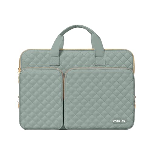MOSISO 360 Protective Laptop Case 14 inch, 14 inch Laptop Sleeve | Compatible with HP Lenovo Dell ASUS Acer, HP Stream, Dell Latitude,Square Quilted Bag with 2 Pockets&Handle&Belt,AntiqueGreen - color: Antique Green, size: 14 inch