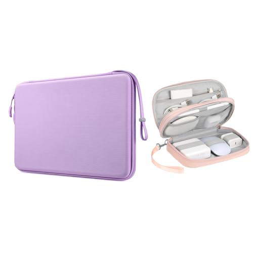 FINPAC 15.6-inch Hard Laptop Sleeve Case Lilac + Travel Electronic Bag Pink