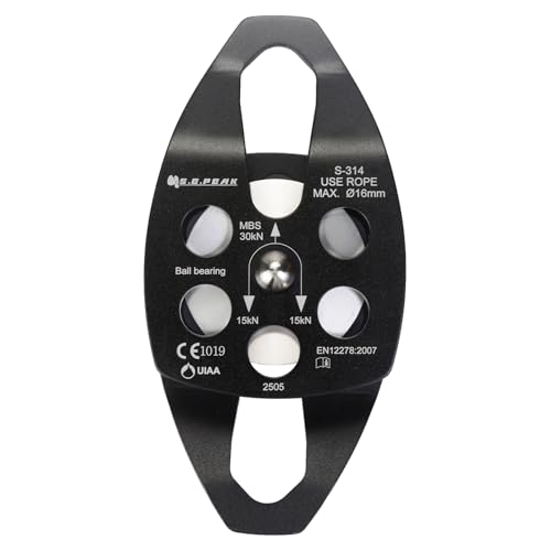 SEPEAK 30kN Large Rescue Pulley Sheave with Swing Plate CE UIAA, Portable Outdoor Climbing Pulley for Backyard Zipline,Fits Rope up to 16 mm/Holds Up to 6750lbs - color: Black