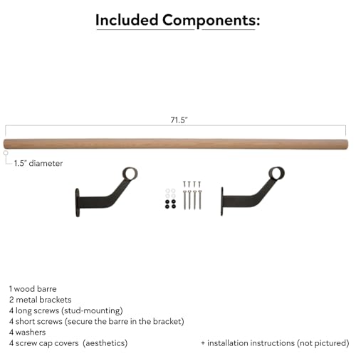 Wall-Mounted Ballet Barre for Home Dance, Exercise, Fitness, Stretching - Made in USA - size: 6 ft