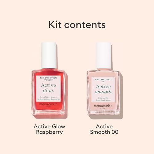Manucurist Active Icons Duo Smooth 00 & Glow Raspberry Set | Nail Strengthener Polish Duo with Active Smooth 00 and Active Glow Raspberry - No Lamp, Gifts for Women - color: Active Smooth 00, Active Glow Raspberry