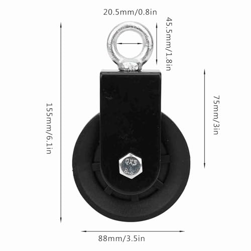 Premium Fitness Pulley System Heavy Duty Mute Hanging Wheel with Ball Bearings for Home Gym Strength Training DIY Workout Equipment PP Iron Plate Construction 155x88mm 385g