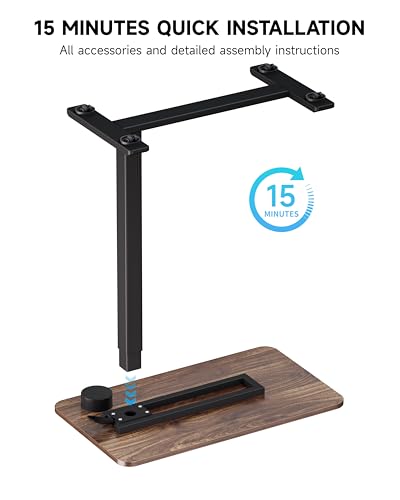 BIZUM Adjustable Bedside Table with Swivel Hidden Wheels Pneumatic Rolling Desk Mobile Standing Desk with Cup Holder for Hospital Home(27.6"x15.8" Walnut) - color: Walnut, size: 27.6"x15.8"