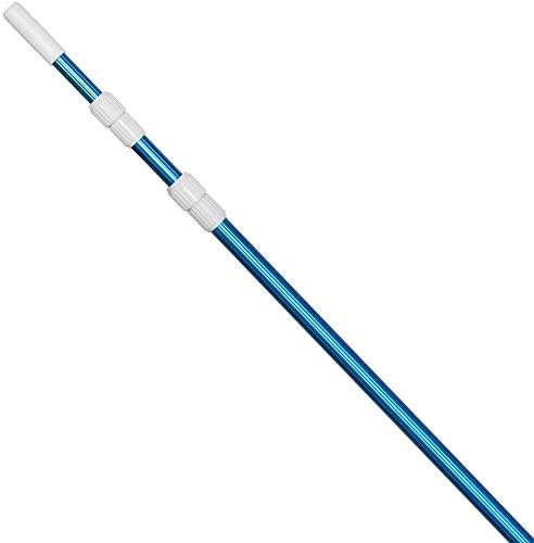 POOLWHALE Professional 12 Feet Blue Anodized Aluminum Telescopic Swimming Pool Pole,Adjustable 3 Piece Expandable Step-Up,for Skimmer Nets, Vacuum Heads and Brushes, Strong Grip & Lock