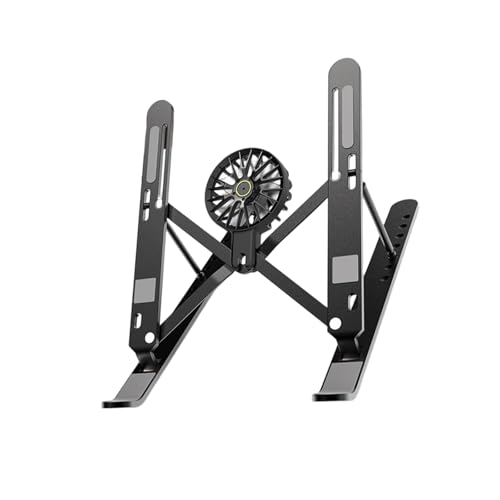 Aluminum Laptop Stand with Cooling Fan 7 Heights Adjustable Foldable Ergonomic Computer Holder for Notebook and Tablets Notebook Holder - color: Black