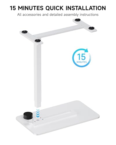 BIZUM Adjustable Bedside Table with Swivel Hidden Wheels Pneumatic Rolling Desk Mobile Standing Desk with Cup Holder for Hospital Home(27.6"x15.8" White) - color: White, size: 27.6"x15.8"