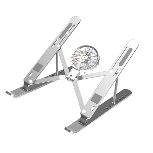 Aluminum Laptop Stand with Cooling Fan 7 Heights Adjustable Foldable Ergonomic Computer Holder for Notebook and Tablets Notebook Holder - color: Silver