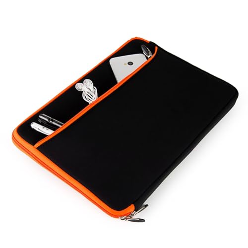 Neoprene 13.3 inch Laptop Sleeves, Slim Computer Bag for 13 in Notebooks, Tablets, Protective Cover for Men and Women - color: Black / Orange