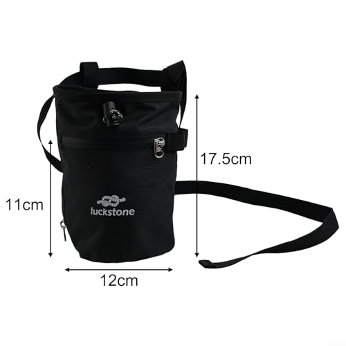 Climbing Chalk Bag, Anti-Leak Drawstring, 420D Oxford with Phone Pocket, for Rock Climbing Gym Weightlifting Bouldering(Black) - size: Black