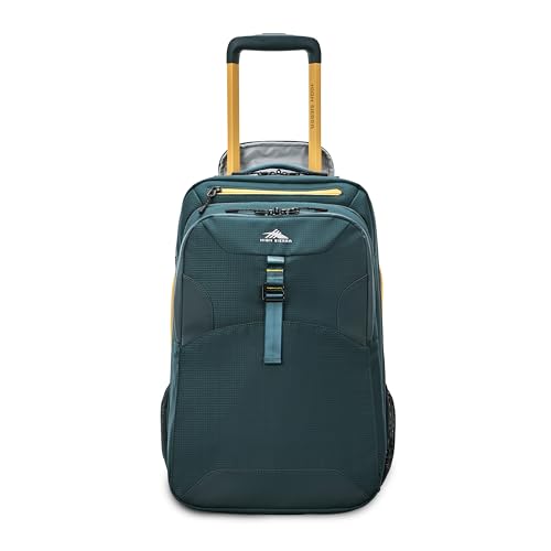 High Sierra Hi-Life 3-in-1 Convertible Wheeled Backpack - Features Removable Daypack, Stack-It Strap, Adjustable Handle, Fleeced Pocket For Scratch Protection, Dual Water Bottle Pockets - Green/Yellow