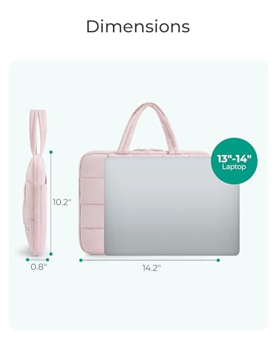 BAGSMART Laptop Case, Puffy Laptop Sleeve with Handle, Compatible with MacBook Air Pro, Laptop Bag for Women - color: Beige, size: 15-16 inch