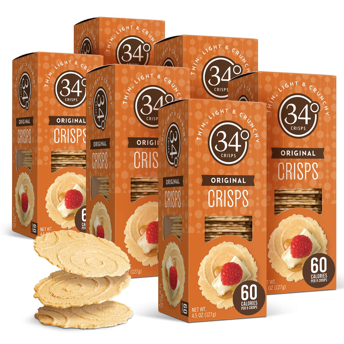 34 Degrees Crisps | Original Crisps | Thin, Light & Crunchy Crisps, 6 Pack (4.5oz each)