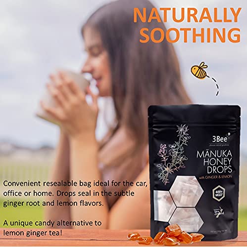3Bee Manuka Honey Drops 400+ MGO with Ginger & Lemon – Gluten Free