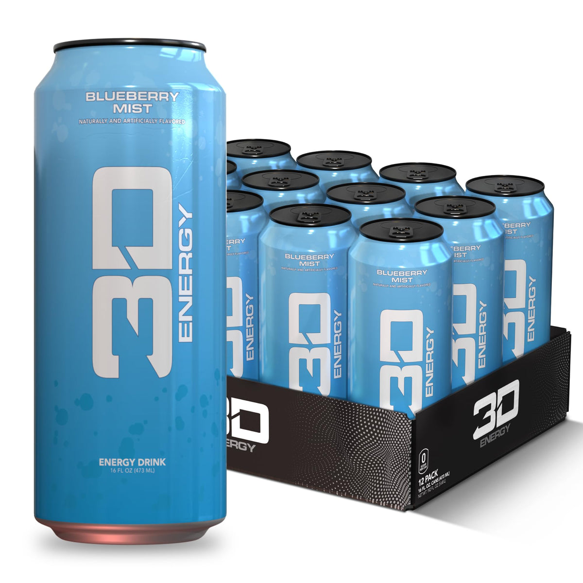 3D Energy Drink Blueberry Mist Sugar Free 200mg Caffeine 16oz Pack