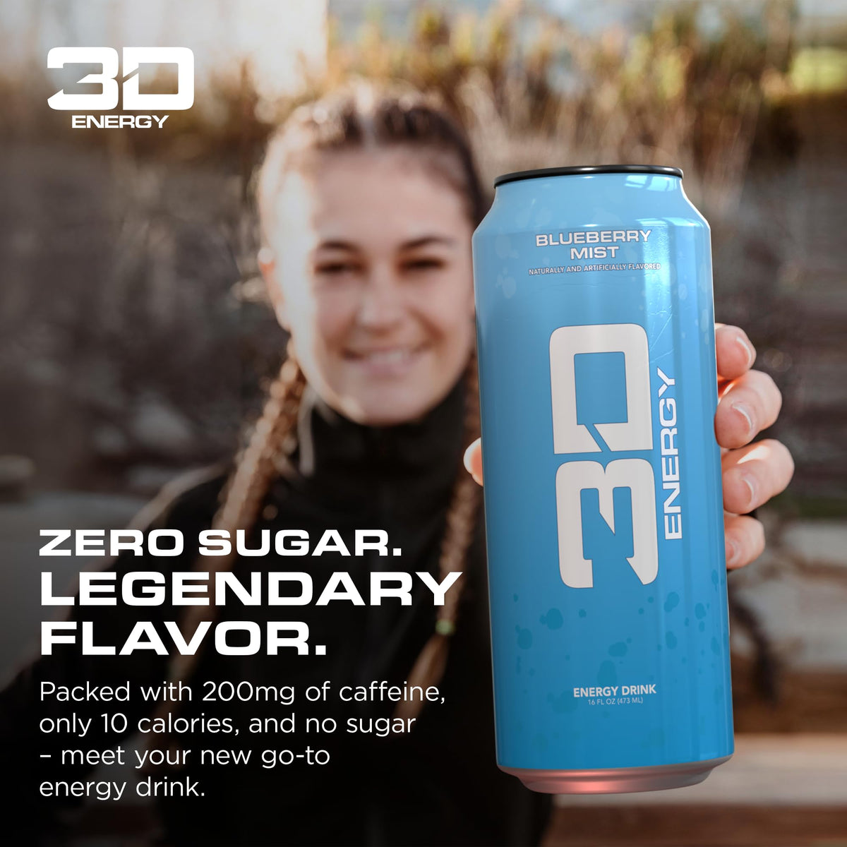 3D Energy Drink Blueberry Mist Sugar Free 200mg Caffeine 16oz Pack