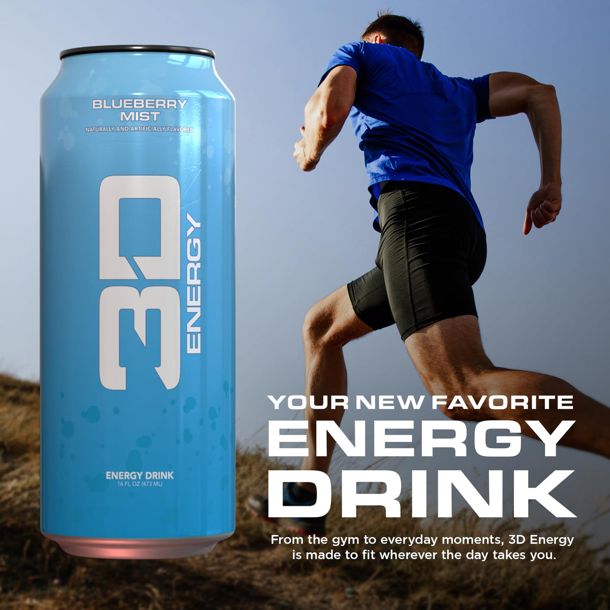 3D Energy Drink Blueberry Mist Sugar Free 200mg Caffeine 16oz Pack