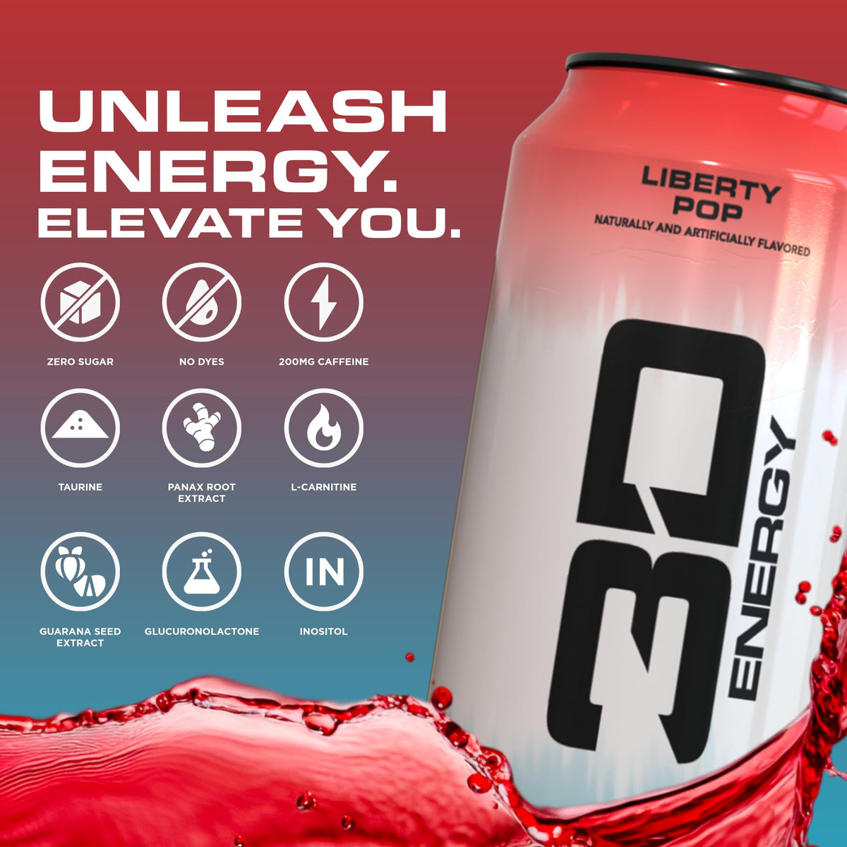 3D Energy Drink – Liberty Pop Sugar Free, 200mg Caffeine, Pre-Workout (16oz) 12 Pack