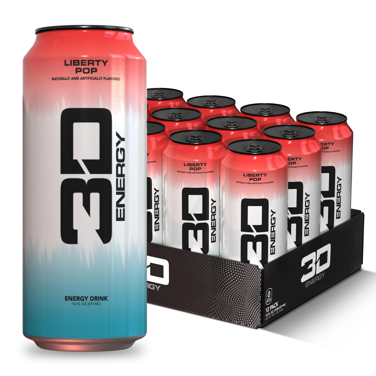 3D Energy Drink – Liberty Pop Sugar Free, 200mg Caffeine, Pre-Workout (16oz) 12 Pack