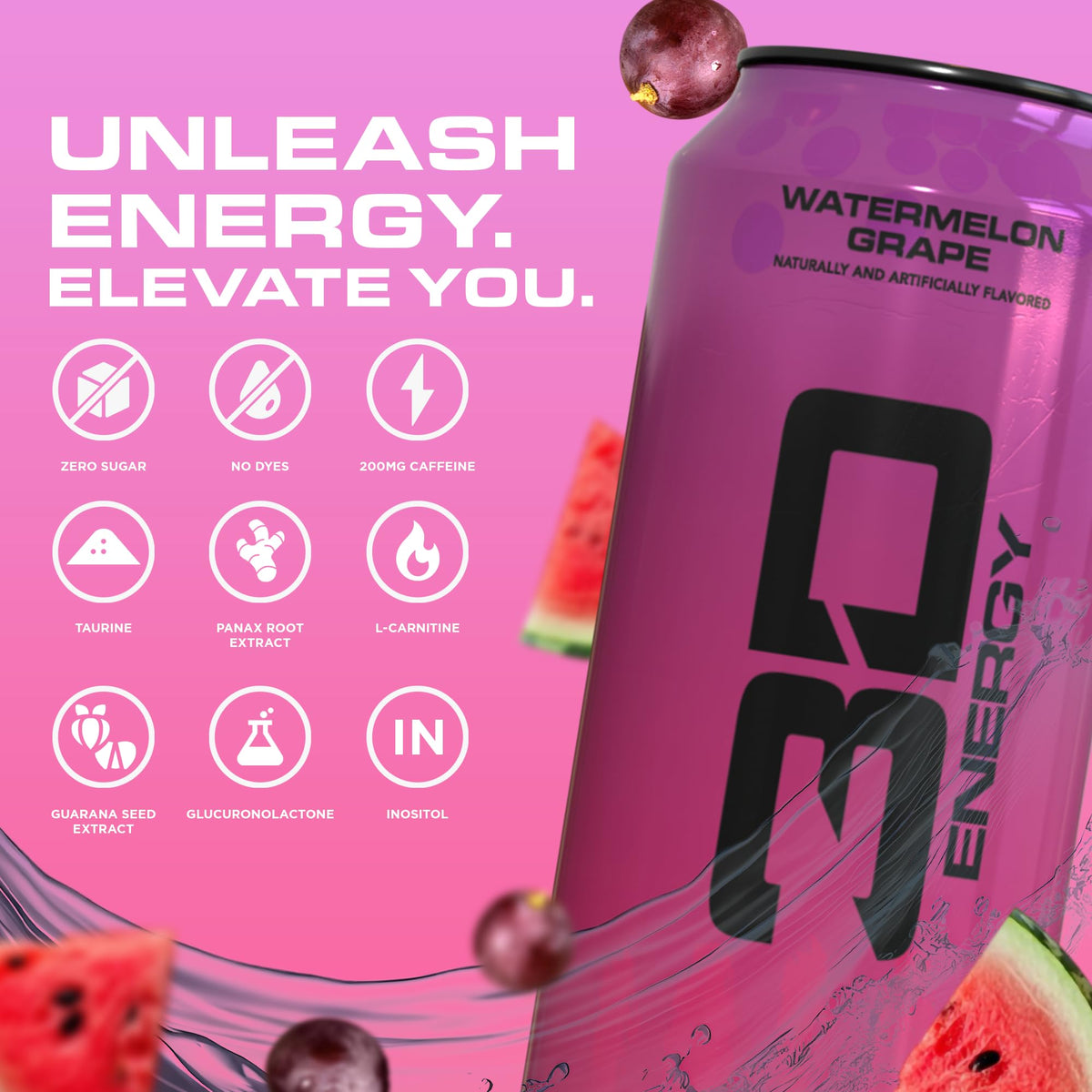 3D Energy Drink – Sugar Free, 200mg Caffeine, Watermelon Grape, 16oz Can, 12 Pack