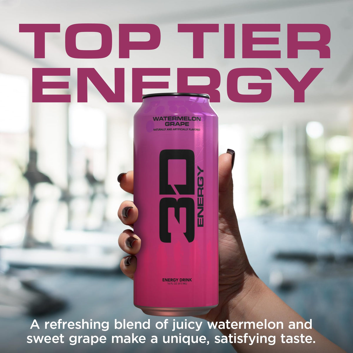 3D Energy Drink – Sugar Free, 200mg Caffeine, Watermelon Grape, 16oz Can, 12 Pack