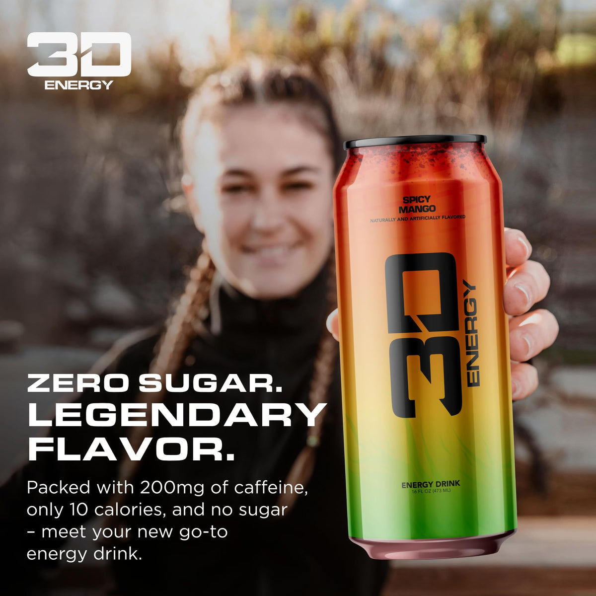 3D Sugar-Free Spicy Mango Energy Drink – 200mg Caffeine, Taurine & L-Carnitine | Pre-Workout
