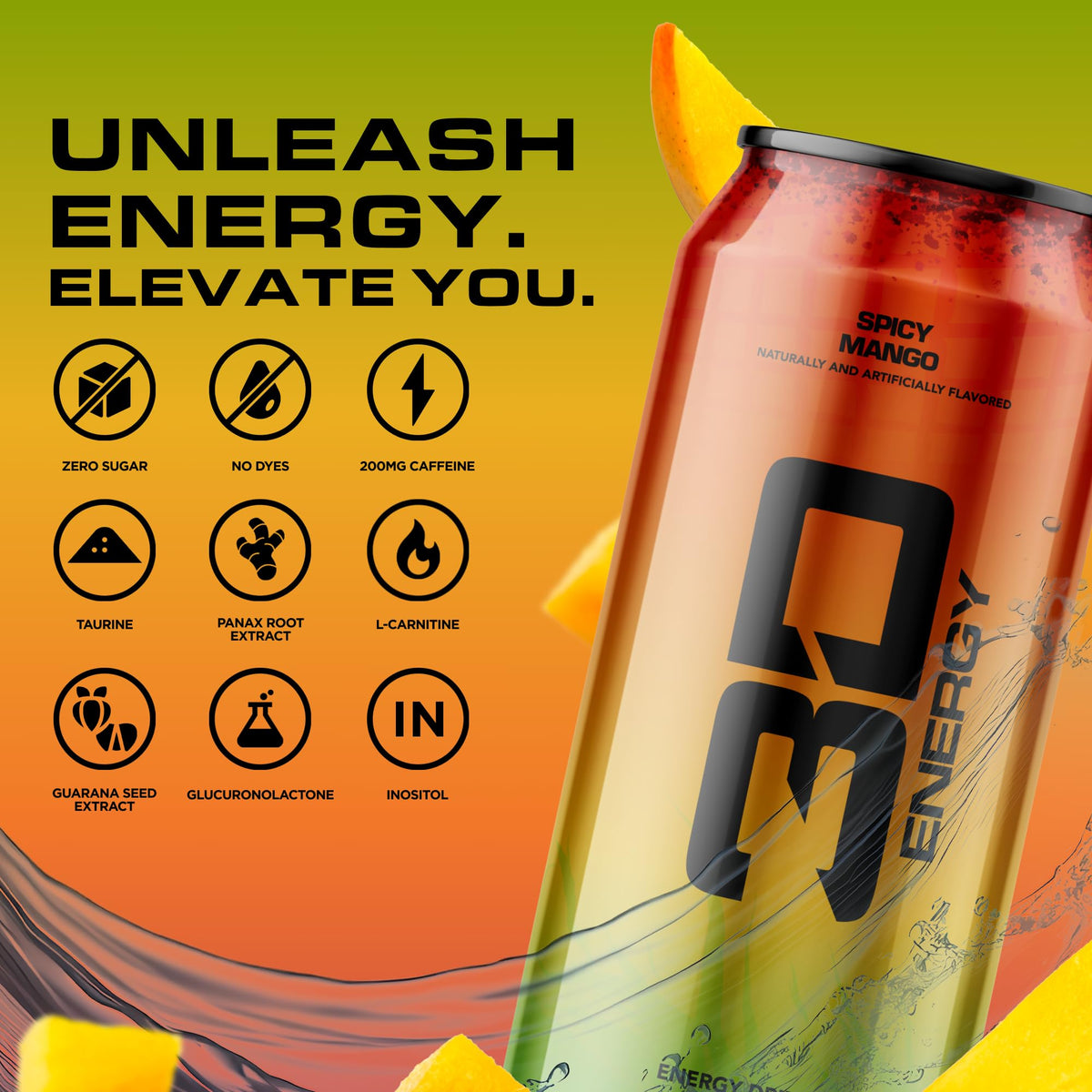 3D Sugar-Free Spicy Mango Energy Drink – 200mg Caffeine, Taurine & L-Carnitine | Pre-Workout
