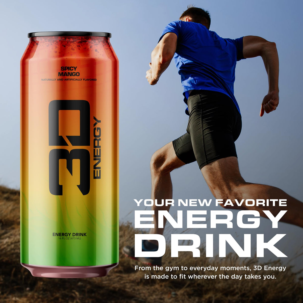 3D Sugar-Free Spicy Mango Energy Drink – 200mg Caffeine, Taurine & L-Carnitine | Pre-Workout