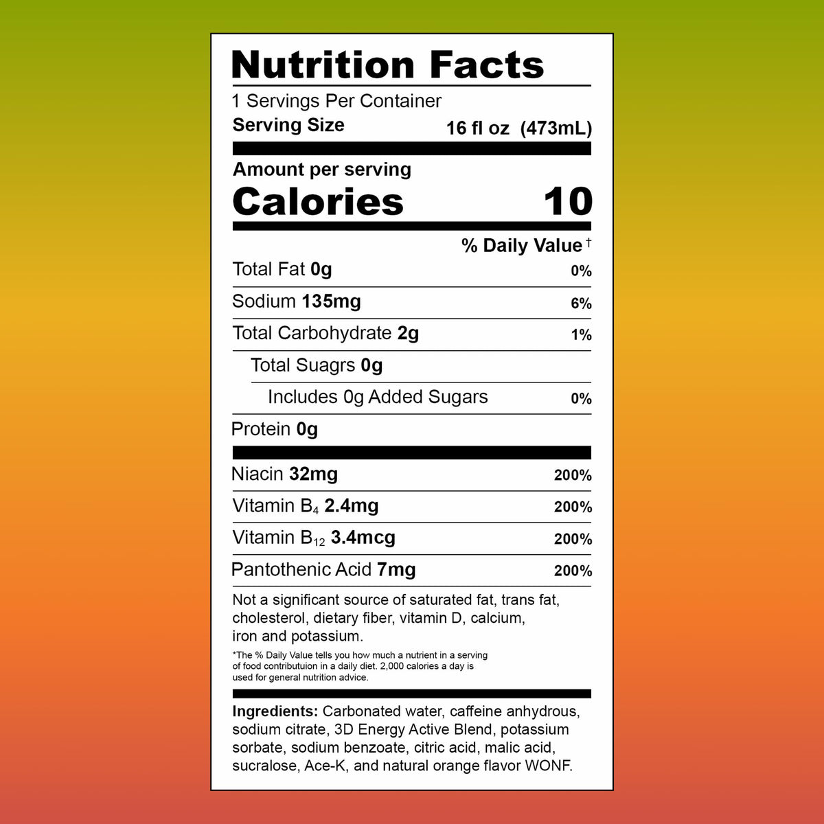 3D Sugar-Free Spicy Mango Energy Drink – 200mg Caffeine, Taurine & L-Carnitine | Pre-Workout
