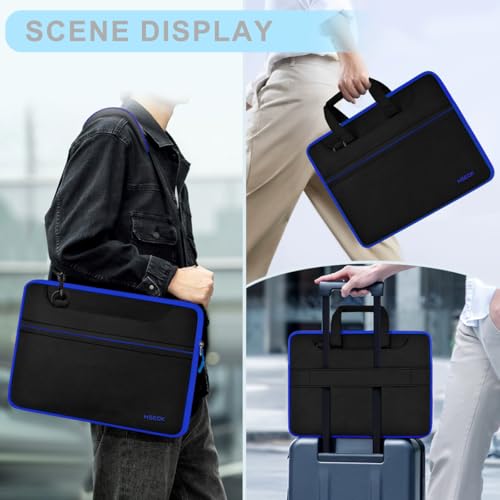Hseok Laptop Shoulder Bag 17-17.3 inch Case, Durable Shockproof Protective Briefcase with Multi-Pockets Compatible with Lenovo Most 17-17.3 inch HP Acer Dell ASUS MSI Notebooks,Black-blue - color: Black-blue, size: 17-17.3"