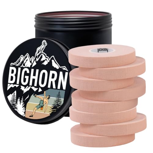 Bighorn Athletics Finger Tape, Male Climber Tin, 0.5" x 45ft, 8 Rolls, Nude | Climbing tape with retro design tape holder for tension support & bouldering. EZ tear, strong adhesive, residue-free. - color: Nude