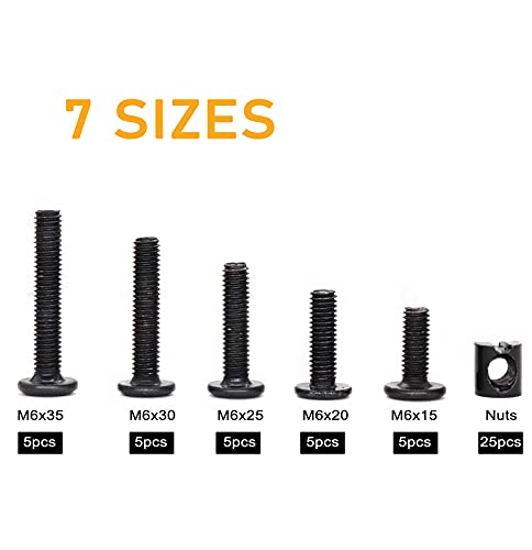 50pcs M6 x 15mm/ 20mm/ 25mm/ 30mm/ 35mm Black Hex Socket Cap Bolts Barrel Nuts Assortment Kit for Crib Baby Bed Cots Furniture - size: M6 x 15/20/25/30/35mm (50pcs)