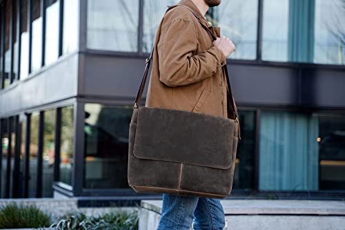 Leather messenger satchel laptop briefcase for men and women best handmade buffalo office computer bag - size: 18 Inches