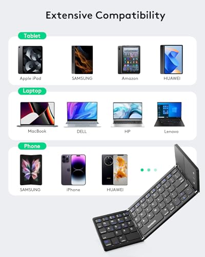 Samsers Foldable Bluetooth Keyboard with Touchpad, Ultra Slim Compact,Black | Multi-touch Trackpad, Full Size, Phone Holder, USB-C Charging, 3 Device, for Android Windows iOS Mac OS, Mobile Productivity - color: Black, size: 3-Device