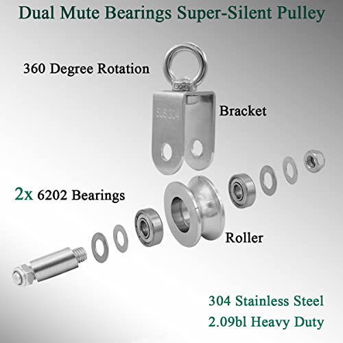 Pulley Wheel Heavy Duty Single Wheel Swivel Pulley Block Duplex Bearing 304 Stainless Steel 360 Degree Rotation Smooth Loading 800 Kg for Material Handling and Moving Lifting - size: 137mm