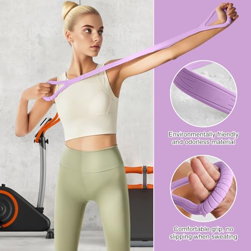 Figure 8 Fitness Band with Handle,Exercise for Arm & Shoulder,Yoga,Stretch | Non-Slip Ropes ,Elastic Bandsfor Women,Back Training Exercise Equipment - color: pink