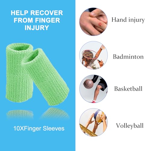 Finger Compression Sleeves, 10 Pcs | Finger Protectors Cots for Arthritis Swelling Basketball Sport, Breathable Elastic - color: Light Green