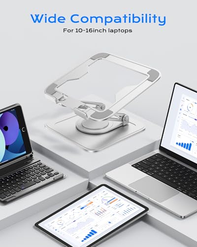 LOXP Adjustable Laptop Stand, Computer Stand with 360 Rotating Base | Ergonomic Laptop Riser Mount for Desk Foldable Protable Computer Desk Fits with MacBook Pro Air - color: White